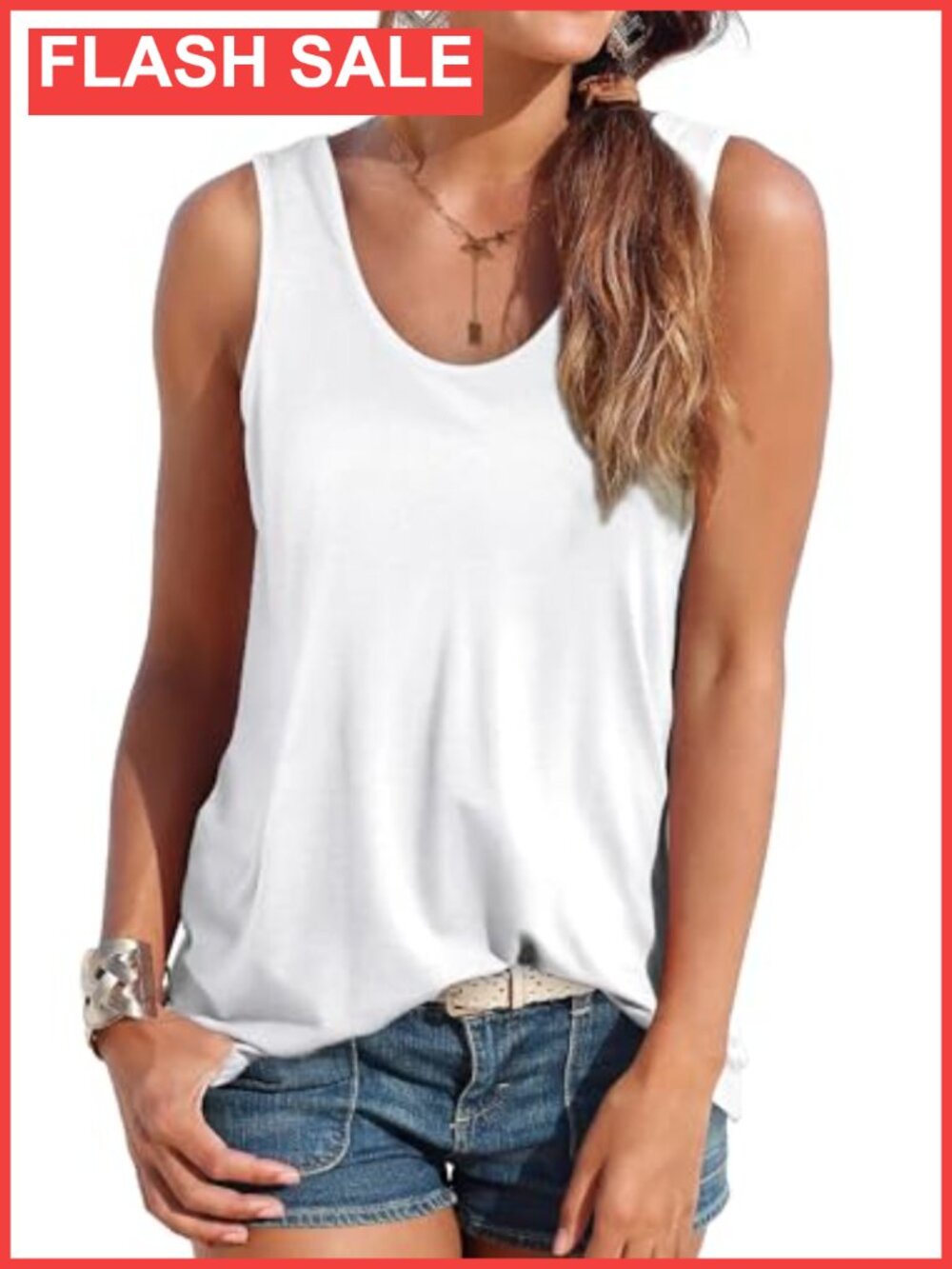 Womens Tank Top Sleeveless Scoop Neck Loose Fit Summer Basic Solid